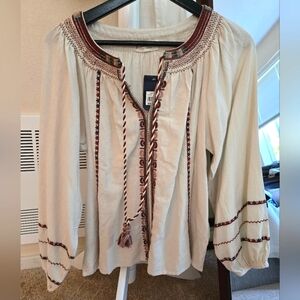 Lucky Brand Boho  Cream Tie Front Blouse